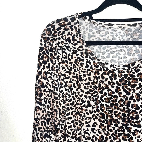 Maurices 24/7 Cream Brown Leopard Print Crew Neck Long Sleeve Tee Large Women’s - Picture 4 of 11